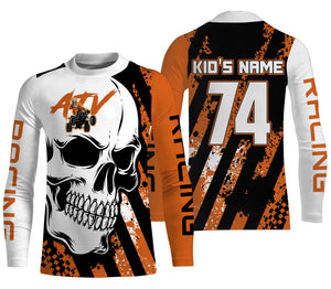 Skull Orange ATV Motocross Jersey Personalized UPF30+ Adult&Kid Quad Bike Shirt ATV MX Off-Road PDT729