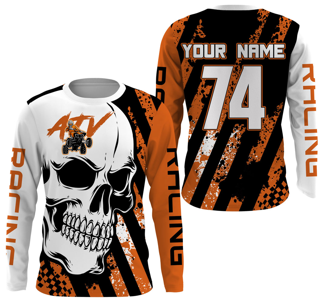 Skull Orange ATV Motocross Jersey Personalized UPF30+ Adult&Kid Quad Bike Shirt ATV MX Off-Road PDT729