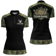 Load image into Gallery viewer, Green Camo Bowling Shirts For Men And Women Custom Bowling Team Jersey Unisex Quarter-Zip BDT598