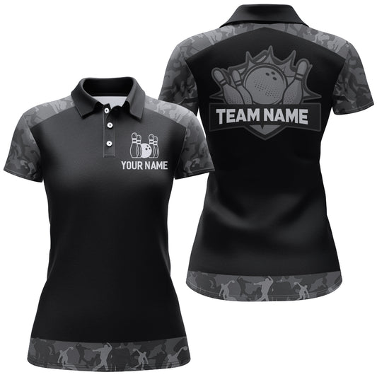Grey Camo Bowling Shirts For Men And Women Custom Bowling Team Jersey Unisex Polo BDT598