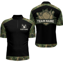 Load image into Gallery viewer, Green Camo Bowling Shirts For Men And Women Custom Bowling Team Jersey Unisex Quarter-Zip BDT598