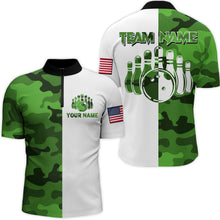 Load image into Gallery viewer, Custom Bowling Jersey Men And Women Green Camo Bowling Shirts Uniform Quarter-Zip BDT599