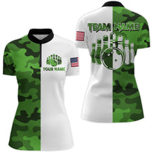 Load image into Gallery viewer, Custom Bowling Jersey Men And Women Green Camo Bowling Shirts Uniform Quarter-Zip BDT599