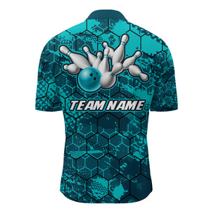 Turquoise Bowling Quarter-Zip Shirt Custom Bowling Jersey For Men Bowling Shirts For Team BDT255