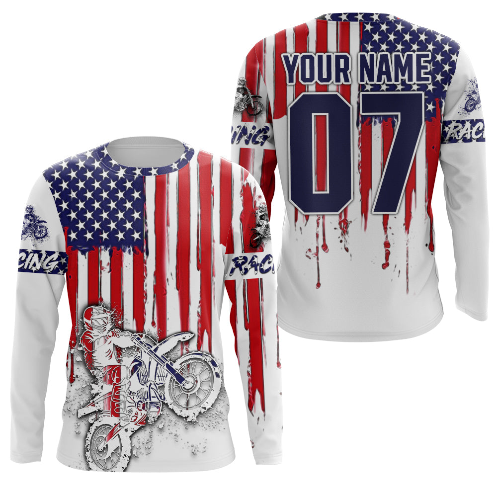 Personalized Motocross Jersey American Flag UPF30+ Adult&Youth Dirt Bike Shirt Motorcycle Racing PDT694