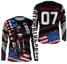 Load image into Gallery viewer, USA Flag Motocross Jersey Men Youth Women UPF30+ Personalized Dirt Bike Shirt Motorcycle Racing PDT695