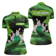 Load image into Gallery viewer, Custom Green Bowling Quarter-Zip Shirts Men &amp; Women Lightning Thunder Bowling Team Jerseys BDT455