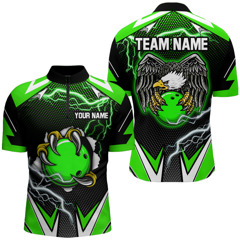 Custom Eagle Bowling Shirts for Men & Women Quarter Zip Bowling Team Jerseys Green BDT468