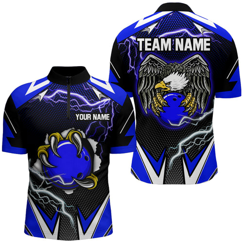 Custom Eagle Bowling Shirts for Men & Women Quarter Zip Bowling Team Jerseys Blue BDT468
