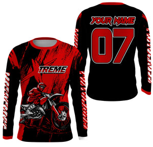 Custom Dirt Bike Jersey Men Women Kid UPF30+ Red Motocross Off-Road Jersey MX Riding Shirt PDT666