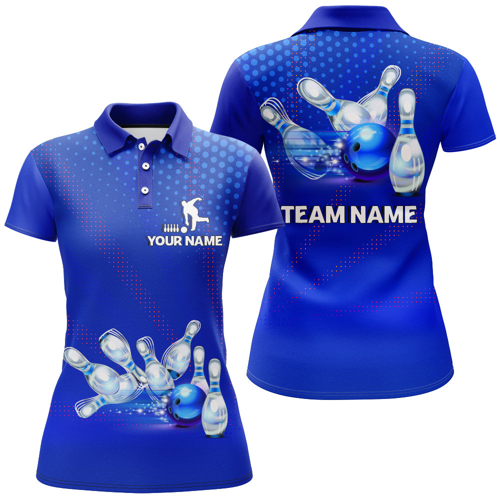 Blue Bowling Polo Shirts For Women 3D Bowling Team League Jersey Custom Bowling Shirts BDT241