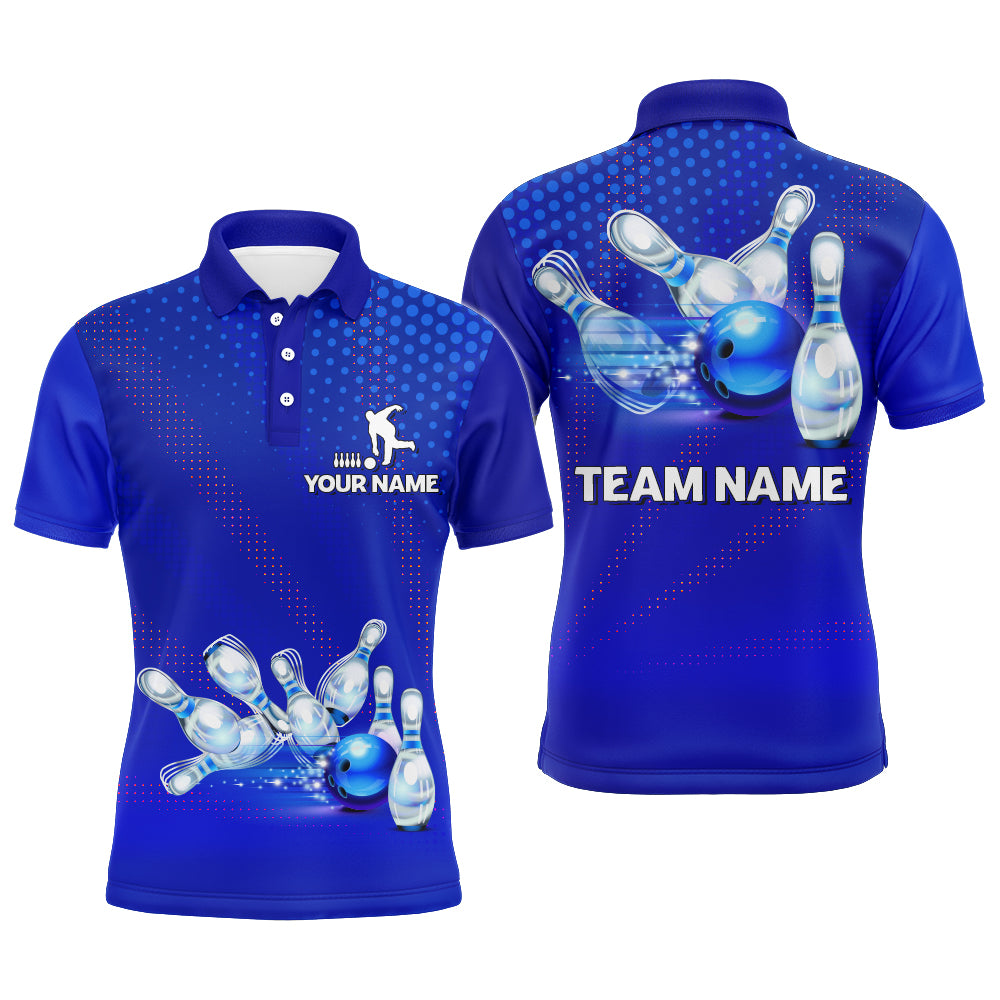 Blue Bowling Polo Shirts For Men 3D Bowling Team League Jersey Custom Bowling Shirts BDT240