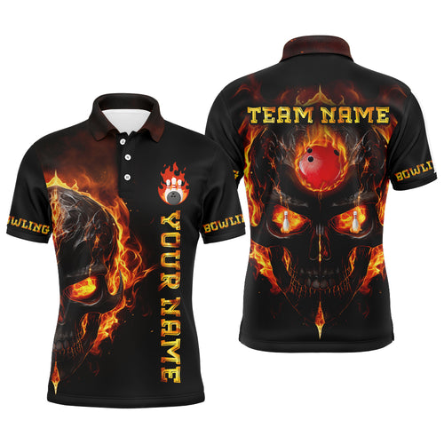 Skull Bowling Shirt For Men Flame Bowling Team League Jersey Custom Bowling Polo Shirt BDT333
