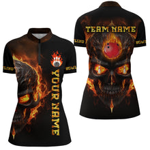 Load image into Gallery viewer, Skull Bowling Shirt For Women Flame Bowling Team League Jersey Custom Bowling 1/4 Zip Shirt BDT333