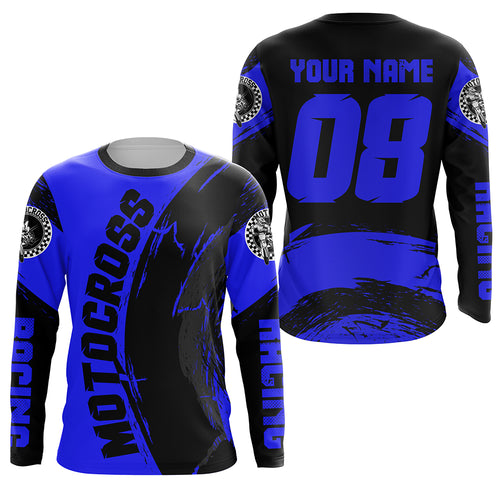 Blue Motocross Jersey Men Kid Women UPF30+ Custom Dirt Bike Shirt Extreme MX Racing Off-Road PDT607