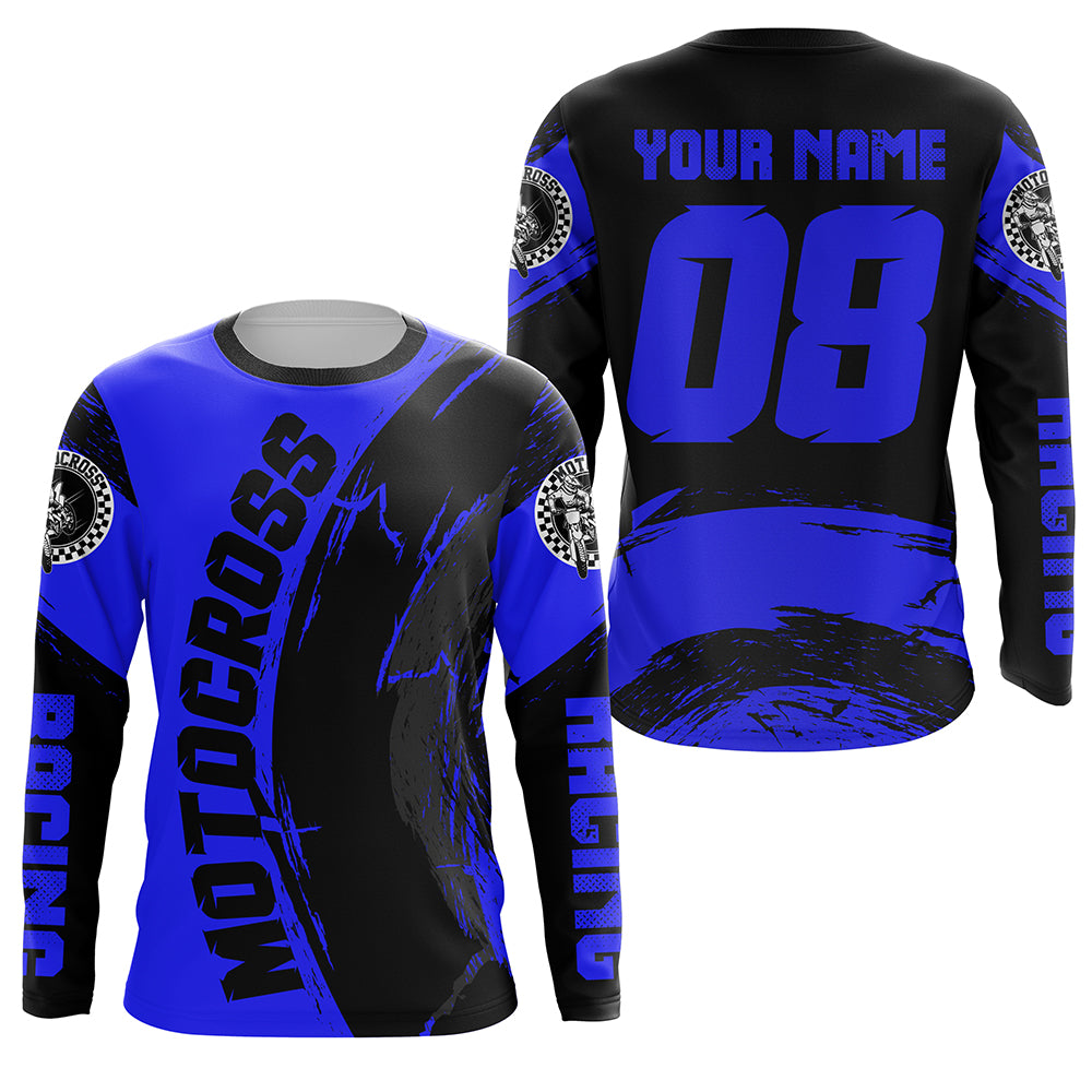 Blue Motocross Jersey Men Kid Women UPF30+ Custom Dirt Bike Shirt Extreme MX Racing Off-Road PDT607