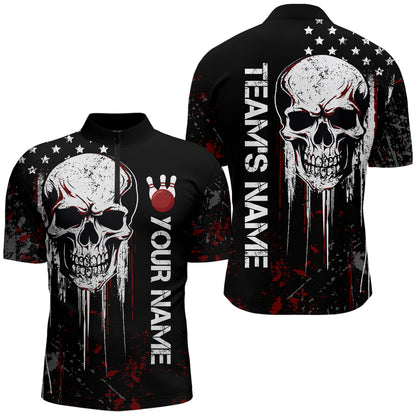 Red Skull Bowling Shirts Men & Women Custom Halloween Bowling Jersey Team 1/4 Zip BDT554