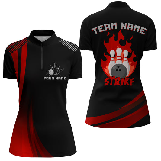 Custom Bowling Quarter-Zip Shirt Women Bowling Team Jersey American Flag Bowling Shirt BDT380