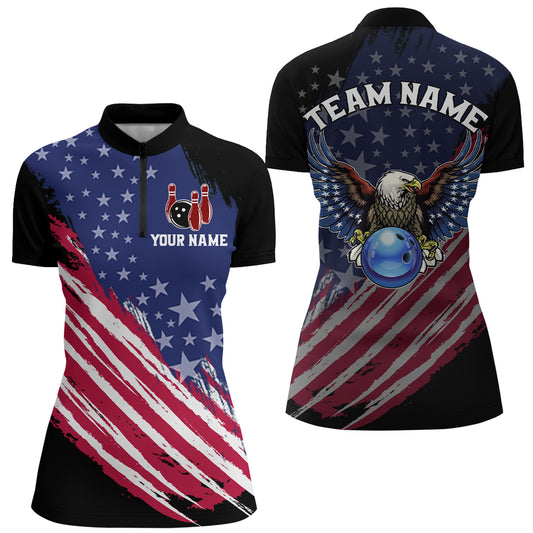 American Bowling Shirt Men & Women Eagle Bowling Jersey Custom Team Bowling Shirts 1/4 Zip BDT587