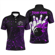 Load image into Gallery viewer, Personalized Purple Bowling Jersey Men Women Flame Bowling Polo Shirt Bowling Shirt BDT424