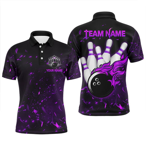 Personalized Purple Bowling Jersey Men Women Flame Bowling Polo Shirt Bowling Shirt BDT424