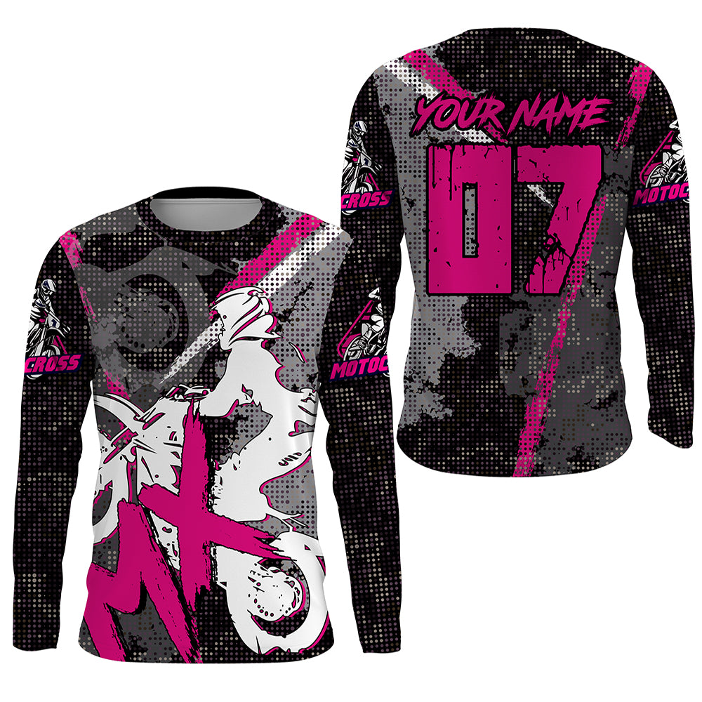 Kid Men Women Custom Pink Motocross Off-Road Jersey UPF30+ Extreme MX Dirt Bike Shirt Motorcycle PDT614