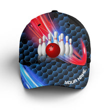 Load image into Gallery viewer, Blue Bowling Hat Custom 3D Bowling Cap with Name Gift for Bowlers BDT433