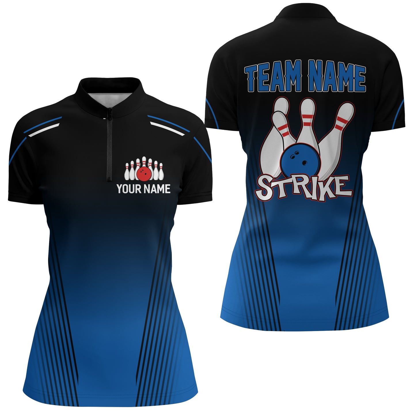 Strike Bowling Shirts Women Custom Bowling Quarter-Zip Shirts Team Bowling Jerseys BDT346