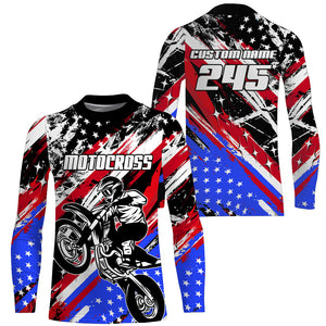 USA Flag Motocross Jersey Kid Men UPF30+ Custom Dirt Bike Shirt MX Racing Off-Road Motorcycle PDT626