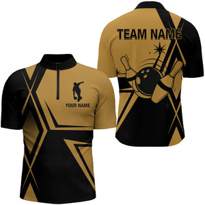 Black&Gold Bowling Jersey Men Custom Bowling Quarter-Zip Shirt Vintage Bowling Team League Shirt BDT146