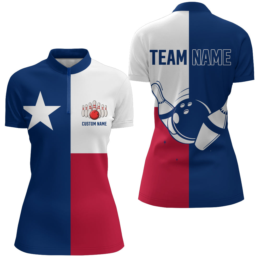 Texas Flag Bowling Shirts For Women Bowling Team Jersey Custom Bowling Quarter-Zip Shirts BDT239