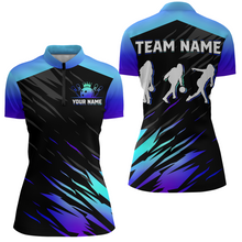 Load image into Gallery viewer, Blue Bowling Shirts Men &amp; Women Custom Bowling Jersey Team Bowling Quarter-Zip BDT525