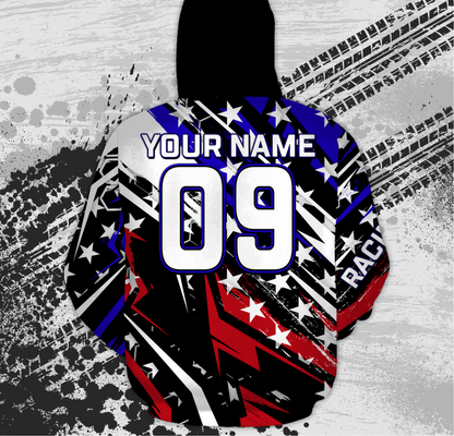 American Flag Quad Bike Hoodie For Adult ATV Motocross Hooded Jersey Patriotic Off-Road PDT908