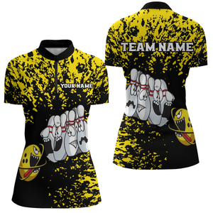 Custom Funny Bowling Shirt For Men Women Yellow Black Bowling Team Jersey Polo BDT495