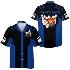 Black&Blue Bowling Shirt For Men & Women Custom Retro Bowling Jersey Hawaiian Bowling League Shirt BDT351