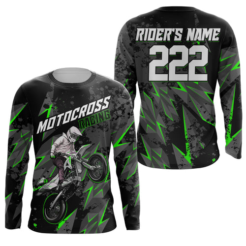 Custom Motocross Jersey Kid Men Women UPF30+ Green Dirt Bike Shirt MX Riding Off-Road Motorcycle PDT628