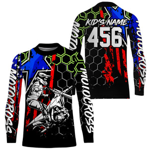 Personalized Motocross Jersey Kid Men UPF30+ US Flag Dirt Bike Shirt MX Racing Off-Road Motorcycle PDT625