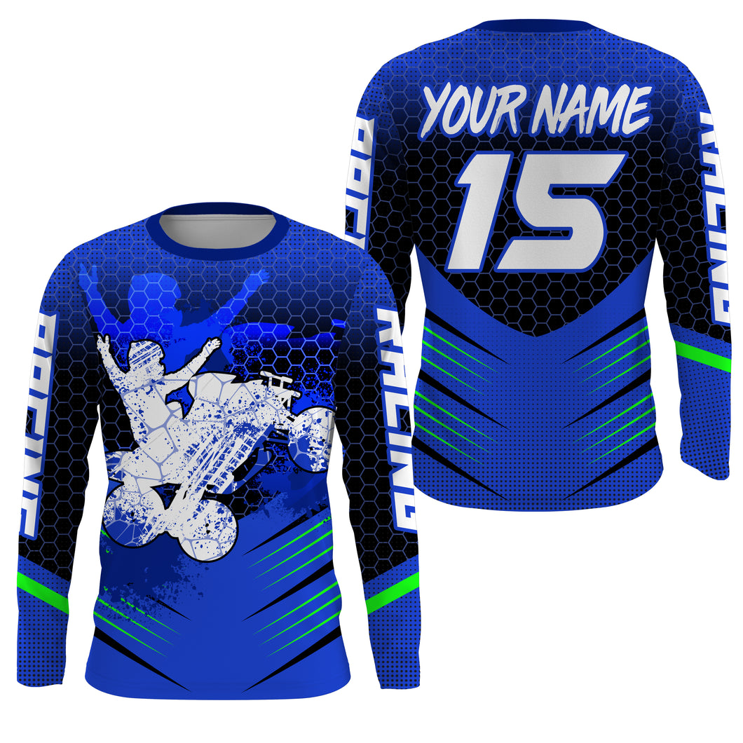 Blue ATV Motocross Jersey UPF30+ Custom Adult Youth Quad Bike Off-Road Jersey MX Shirt Freestyle PDT646