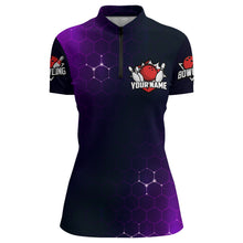 Load image into Gallery viewer, Purple Bowling Quarter-Zip Shirt for Women Custom Bowling Jersey Bowling Team League Shirt BDT258