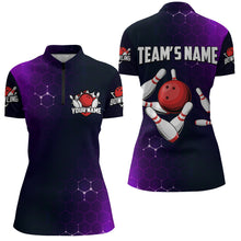 Load image into Gallery viewer, Purple Bowling Quarter-Zip Shirt for Women Custom Bowling Jersey Bowling Team League Shirt BDT258
