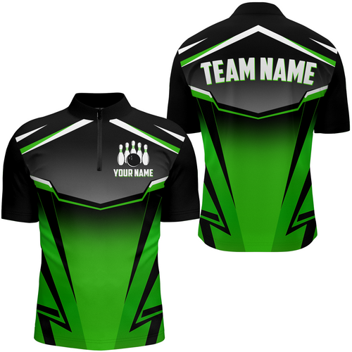 Custom Bowling Shirts Men & Women Green Bowling Team Jersey Unisex 1/4 Zip Bowling Uniform BDT530