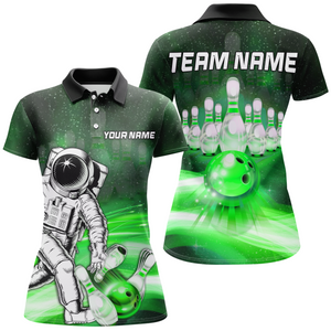 Astronaut Green Bowling Shirts Men & Women Personalized Bowling Team Jersey Unisex Polo BDT532