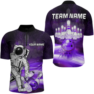 Astronaut Purple Bowling Shirts Men & Women Personalized Bowling Team Jersey Unisex Polo BDT532