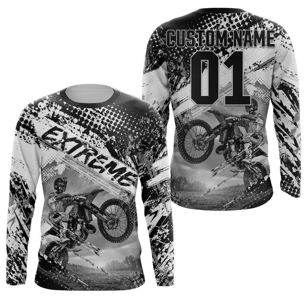 Custom Grey Dirt Bike Jersey UPF30+ Women Kid Men Motocross Off-Road Jersey Extreme MX Shirt PDT662