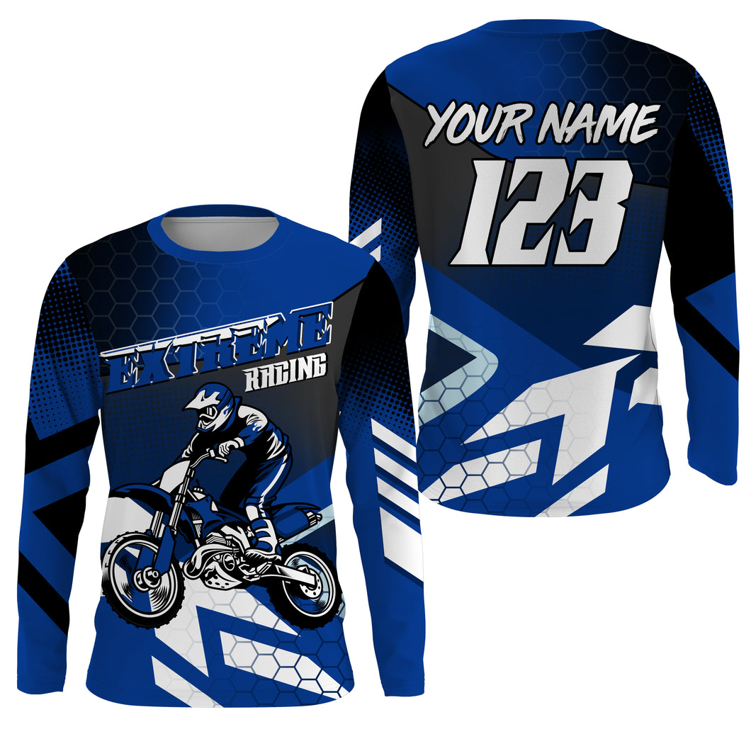 Custom Dirt Bike Jersey Blue UPF30+ Women Kid Men Motocross Off-Road Jersey MX Motorcycle Shirt PDT661