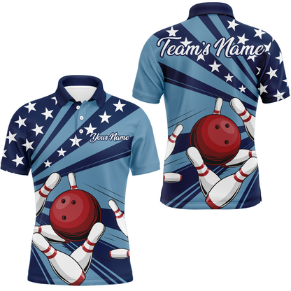 Custom Navy Bowling Jersey For Men American Flag Bowling Team Shirt Bowling Polo Shirt BDT309