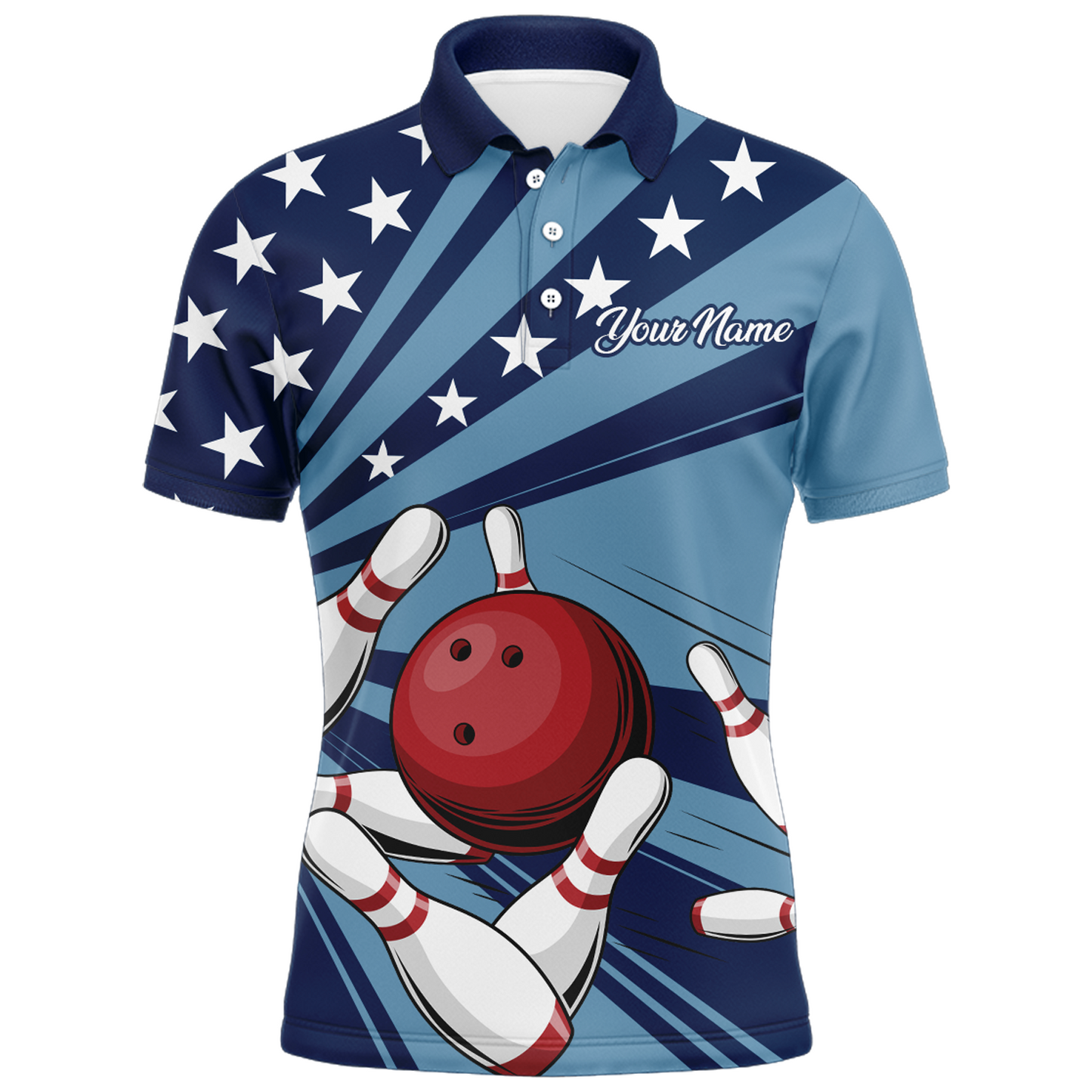 Custom Navy Bowling Jersey For Men American Flag Bowling Team Shirt Bowling Polo Shirt BDT309