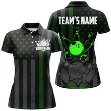 Load image into Gallery viewer, Custom Green Bowling Shirts Men &amp; Women American Bowling Team Jersey Polo Patriotic BDT567