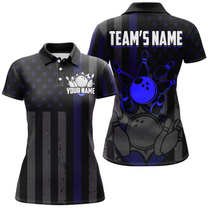 Custom Blue Bowling Shirts Men & Women American Bowling Team Jersey Polo Patriotic BDT567