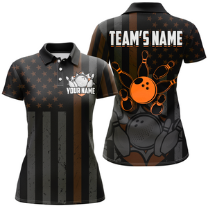 Custom Orange Bowling Shirts Men & Women American Bowling Team Jersey Polo Patriotic BDT567